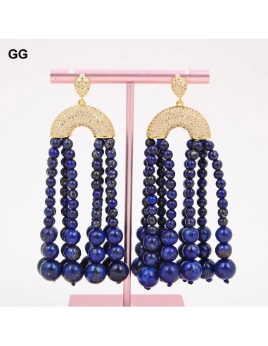 Gold Plated Round Blue Lapis Lazuli & CZ Earrings for Women sélection de produits