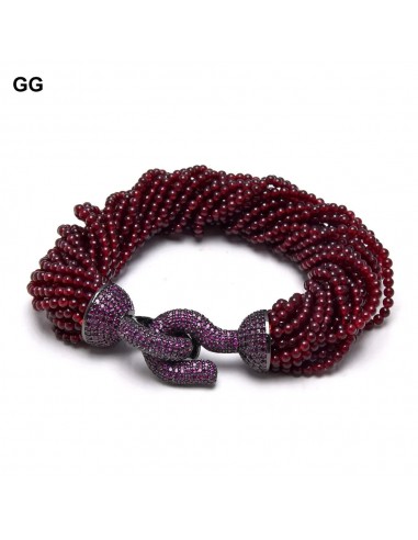 Gunmetal 20 Strands Garnet Beads Bracelet with Purple CZ Clasp, for Women est présent 