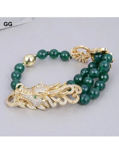 Sterling Silver Green Agate and CZ Dragon Bracelet for Women votre