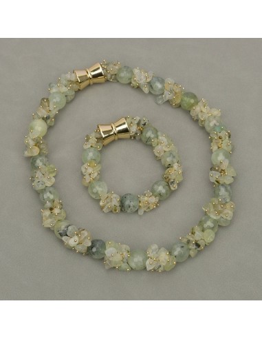 Sterling Silver Natural Green Prehnite Quartz Necklace and Bracelet Set for Lady de l' environnement