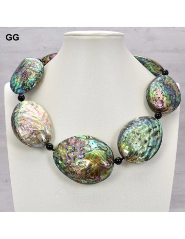 Silver Green Paua Abalone and Black Onyx Necklace for Lady Les magasins à Paris