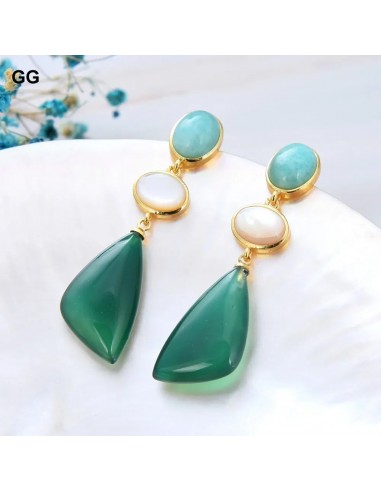 Gold plated geometric Amazonite and shell stud earrings. for her l'évolution des habitudes 