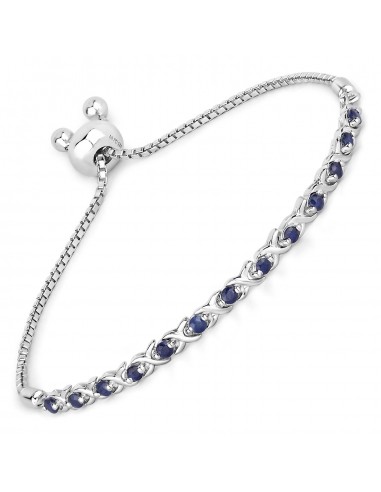 0.88 Carat Genuine Blue Sapphire .925 Sterling Silver Bracelet une grave pollution 