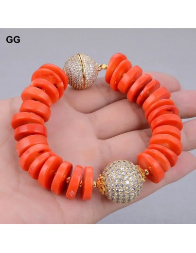 Sterling Silver Orange Space Corals and CZ Ball Bracelet For Women solde