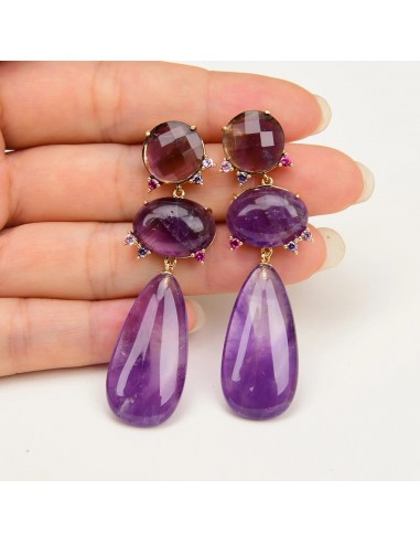 Gold Plated Purple Amethyst Quartz CZ Teardrop Earrings for Women acheter en ligne