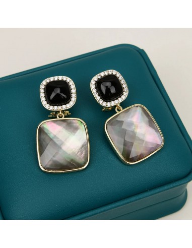 Sterling Silver Black Sea Shell Square Stud Drop Earrings For Lady Toutes les collections ici