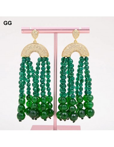 Gold Plated Round Green Jade Agate Earrings with CZ Accent For Women Toutes les collections ici