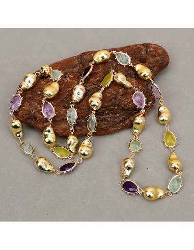 Sterling Silver Natural Fluorite, Lemon Quartz, Amethyst & Jade Long Necklace for Women votre