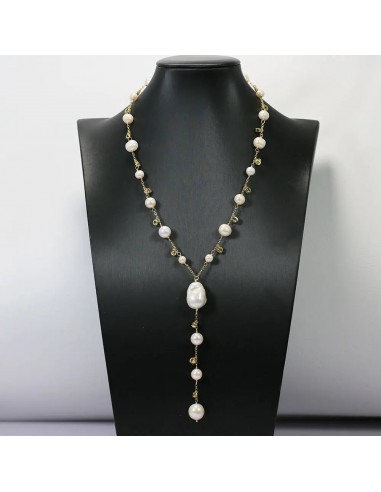 Yellow Gold Plated Freshwater Cultured White Keshi Pearl Round Pendant Necklace for Women Les magasins à Paris