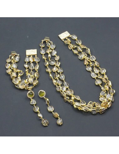 Gold Plated Natural Yellow Citrine Freeform Stone Necklace Earrings Bracelet Set for Women offre 