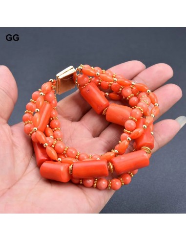 Silver 8" Multi-Shape Orange Coral Bracelet for Lady pas cher 