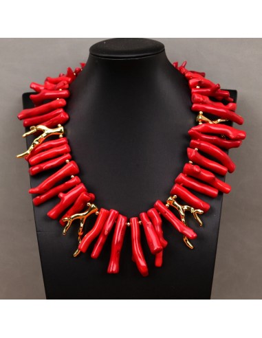 Gold Filled Natural Red Coral Branch Pendant Necklace for Women solde