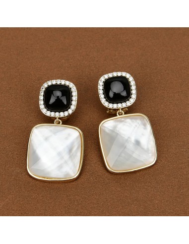 Sterling Silver White Shell Pearl Onyx CZ Square Stud Drop Earrings for Women Le MVP de beaucoup