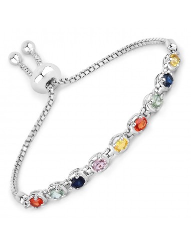 1.80 Carat Genuine Multi Sapphire .925 Sterling Silver Bracelet les muscles