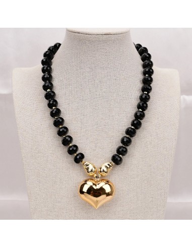 Gold Plated Black Onyx Abacus Shaped Heart Pendant Necklace for Women une grave pollution 