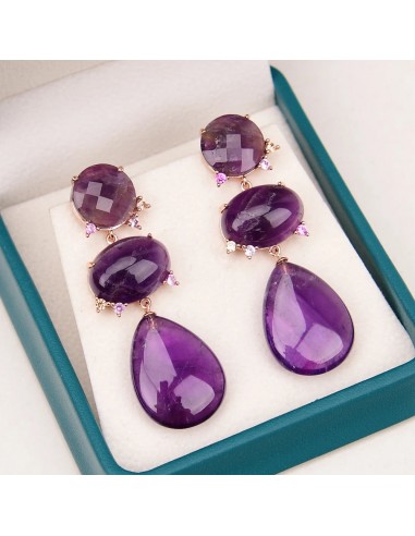 Gold Plated Amethyst Quartz Zircon CZ Teardrop Earrings for Women Paris Déstockage Promo