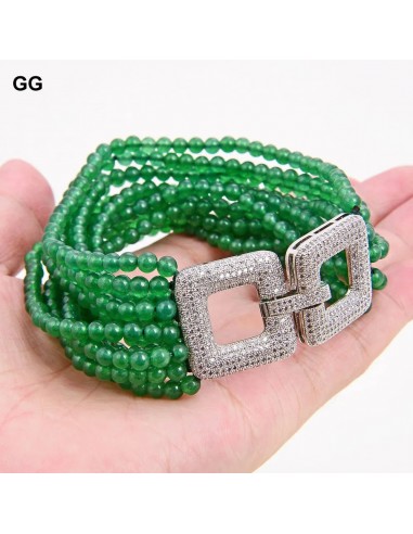 Sterling Silver 8mm Green Jade Bracelet with Cubic Zirconia Clasp for Women france