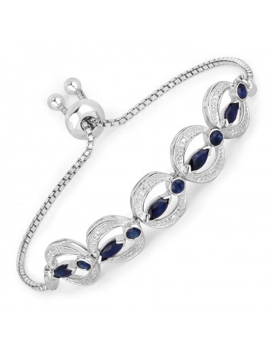 1.80 Carat Genuine Blue Sapphire and White Diamond .925 Sterling Silver Bracelet de l' environnement