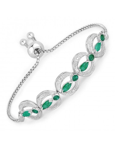 1.55 Carat Genuine Emerald and White Diamond .925 Sterling Silver Bracelet d'Europe débarque