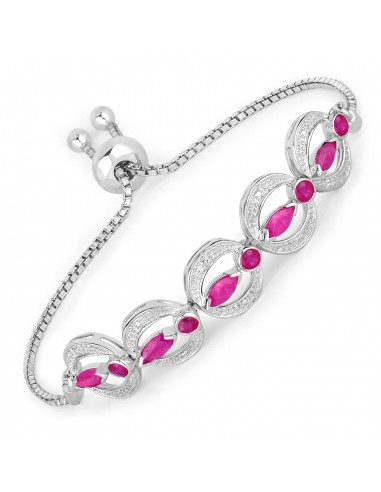 1.65 Carat Genuine Ruby and White Diamond .925 Sterling Silver Bracelet plus qu'un jeu 