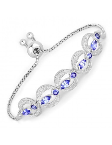 1.70 Carat Genuine Tanzanite and White Diamond .925 Sterling Silver Bracelet Vous souhaitez 