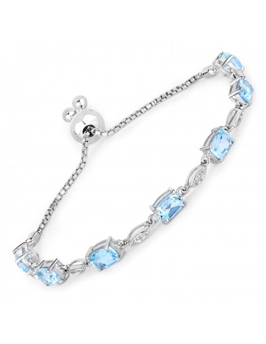 7.12 Carat Genuine Blue Topaz and White Topaz .925 Sterling Silver Bracelet Pour