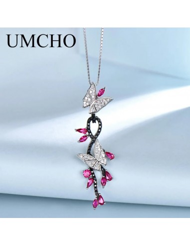 Sterling Silver Nano Ruby Butterfly Pendant Necklace for Women Le MVP de beaucoup