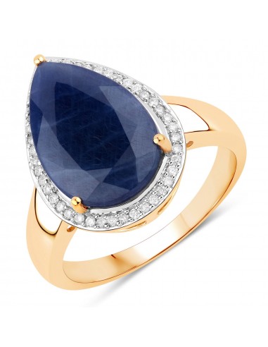 5.83 Carat Genuine Madagascar Sapphire and White Diamond 14K Yellow Gold Ring Fin de série