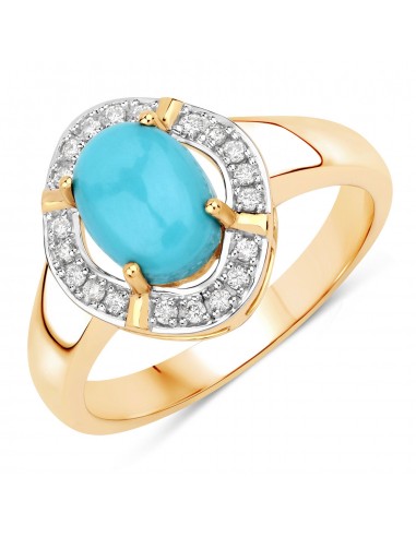 1.30 Carat Genuine Turquoise and White Diamond 14K Yellow Gold Ring Découvrez la collection