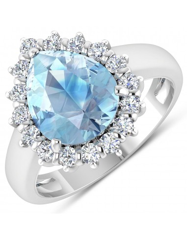 2.78 Carat Genuine Aquamarine and White Diamond 14K White Gold Ring Les magasins à Paris