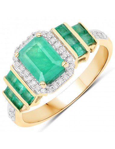 1.59 Carat Genuine Zambian Emerald and White Diamond 14K Yellow Gold Ring l'achat 