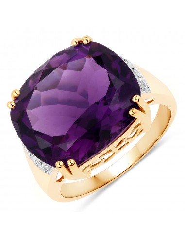 11.42 Carat Genuine Amethyst and White Diamond 14K Yellow Gold Ring store