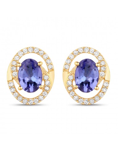 1.72 Carat Genuine Tanzanite and White Diamond 14K Yellow Gold Earrings shop