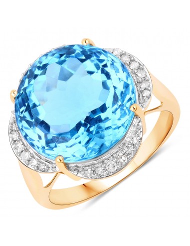 12.69 Carat Genuine Swiss Blue Topaz and White Diamond 14K Yellow Gold Ring suggérées chez