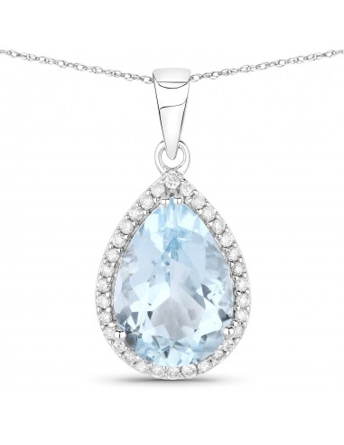 3.16 Carat Genuine Aquamarine And White Diamond 10K White Gold Pendant les muscles