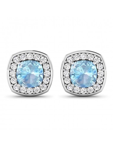 1.95 Carat Genuine Aquamarine and White Diamond 14K White Gold Earrings 2023