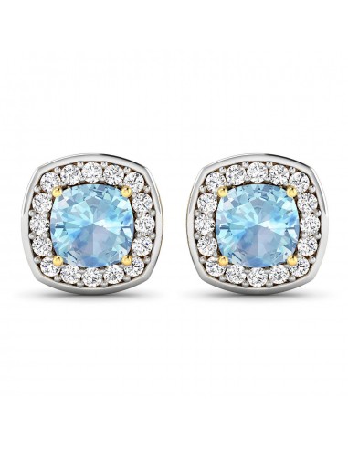 1.95 Carat Genuine Aquamarine and White Diamond 14K Yellow Gold Earrings Les magasins à Paris