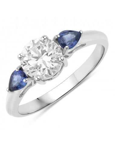 1.30 Carat Genuine Blue Sapphire and Lab Grown Diamond 14K White Gold Ring Par le système avancé 