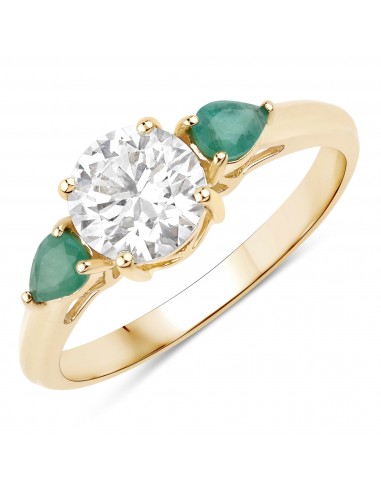 1.28 Carat Genuine Emerald and Lab Grown Diamond 14K Yellow Gold Ring 50% de réduction en Octobre 2024