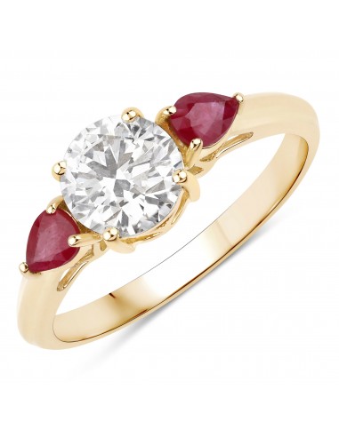 1.40 Carat Genuine Mozambique Ruby and Lab Grown Diamond 14K Yellow Gold Ring 2024