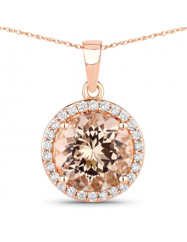 3.61 Carat Genuine Morganite and White Diamond 14K Rose Gold Pendant en ligne des produits 