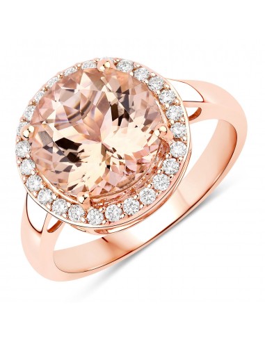 3.61 Carat Genuine Morganite and White Diamond 14K Rose Gold Ring français