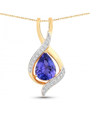 2.75 Carat Genuine Tanzanite and White Diamond 14K Yellow Gold Pendant ouvre sa boutique