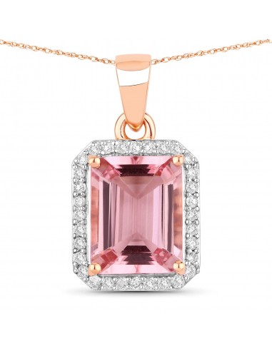 2.08 Carat Genuine Morganite and White Diamond 14K Rose Gold Pendant Les êtres humains sont 