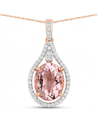 2.58 Carat Genuine Morganite and White Diamond 14K Rose Gold Pendant une grave pollution 