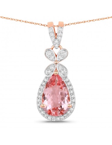 2.10 Carat Genuine Morganite and White Diamond 14K Rose Gold Pendant basket pas cher