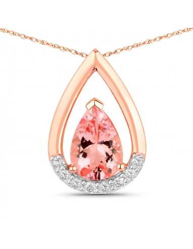 1.23 Carat Genuine Morganite and White Diamond 14K Rose Gold Pendant la livraison gratuite