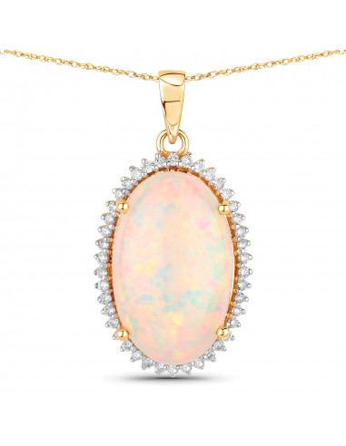 5.50 Carat Genuine Ethiopian Opal and White Diamond 14K Yellow Gold Pendant Paris Déstockage Promo