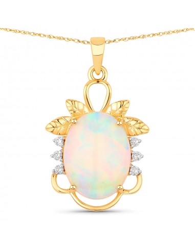 3.57 Carat Genuine Ethiopian Opal and White Diamond 14K Yellow Gold Pendant commande en ligne