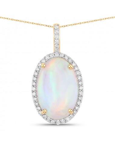 4.07 Carat Genuine Ethiopian Opal and White Diamond 14K Yellow Gold Pendant france